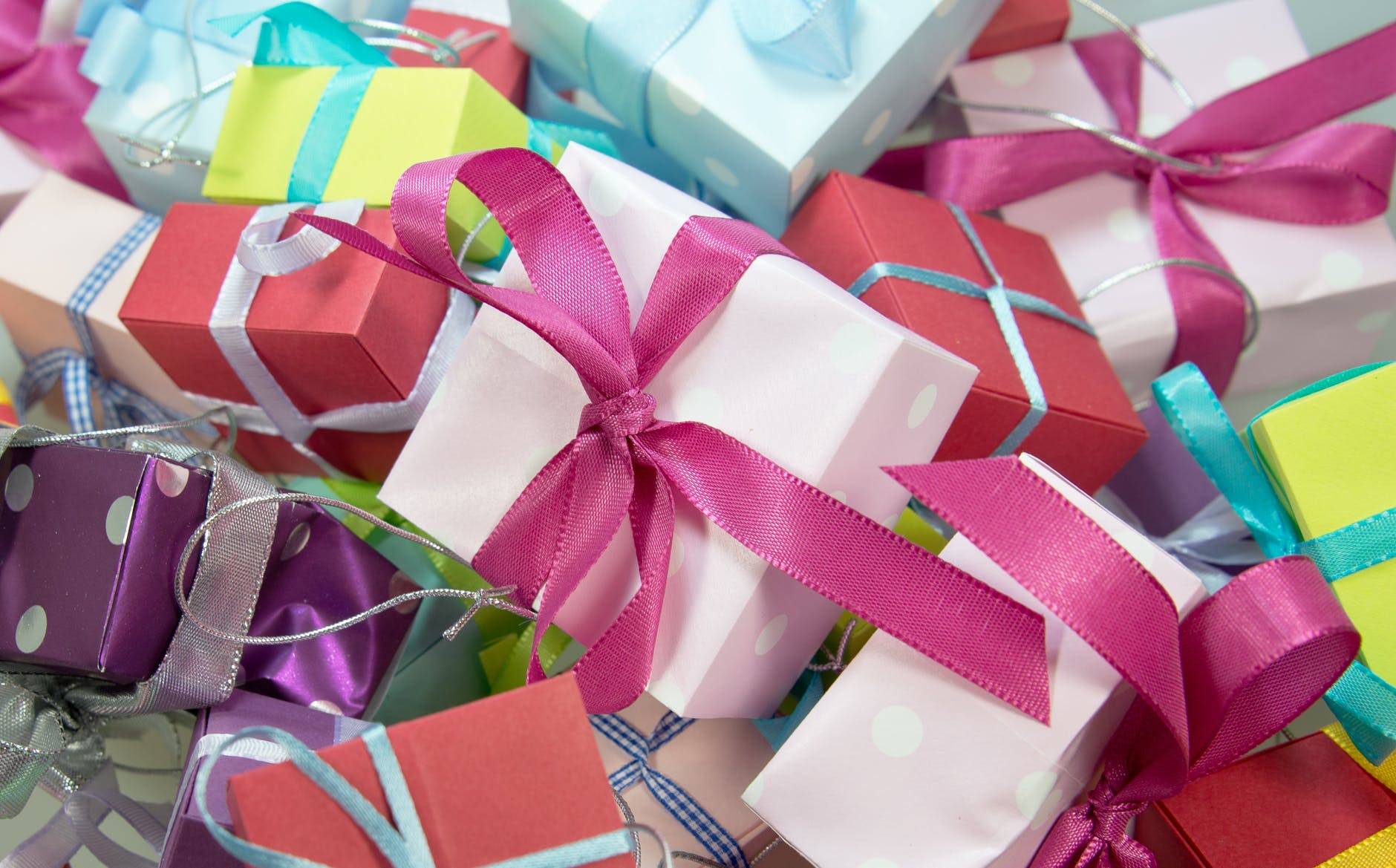 assorted colored gift boxes